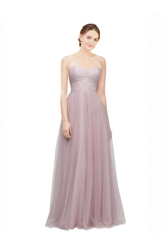 Sweetheart Neckline Long Tulle Bridesmaid Dress with Lace Bodice