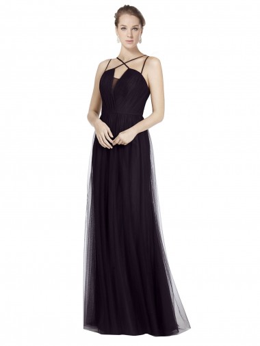 Shop High Neck Long A-Line Tulle Bridesmaid Dress Canada