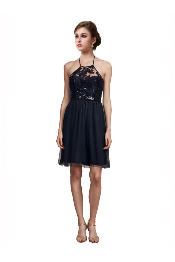 High Neck Illusion Bodice Bridesmaids Dress