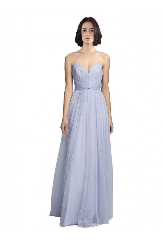 Spaghetti Strap Tulle Bridesmaids Dress with Ruched Bodice