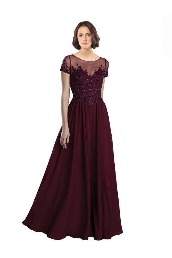 Full Length Beaded and Embroidered Tulle Bodice Long Chiffon Bridesmaid Dress