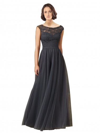 Shop Long Bateau Tulle Bridesmaid Dress with Lace Bodice Canada