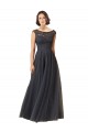 Long Bateau Tulle Bridesmaid Dress with Lace Bodice