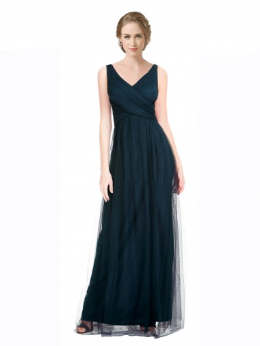 Shop Full Length Long Tulle Bridesmaid Dress with V-Neck Criss-Cross Ruched Top Canada