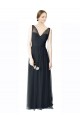 Long Tulle Bridesmaid Dress with Illusion Shoulder Straps and V-Back