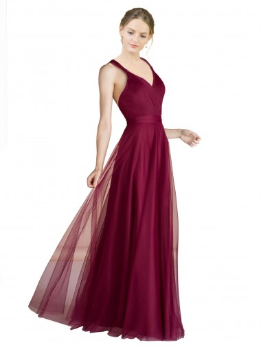 Shop Long Sweetheart Tulle Bridesmaid Dress with Straps and Criss Cross Back Canada