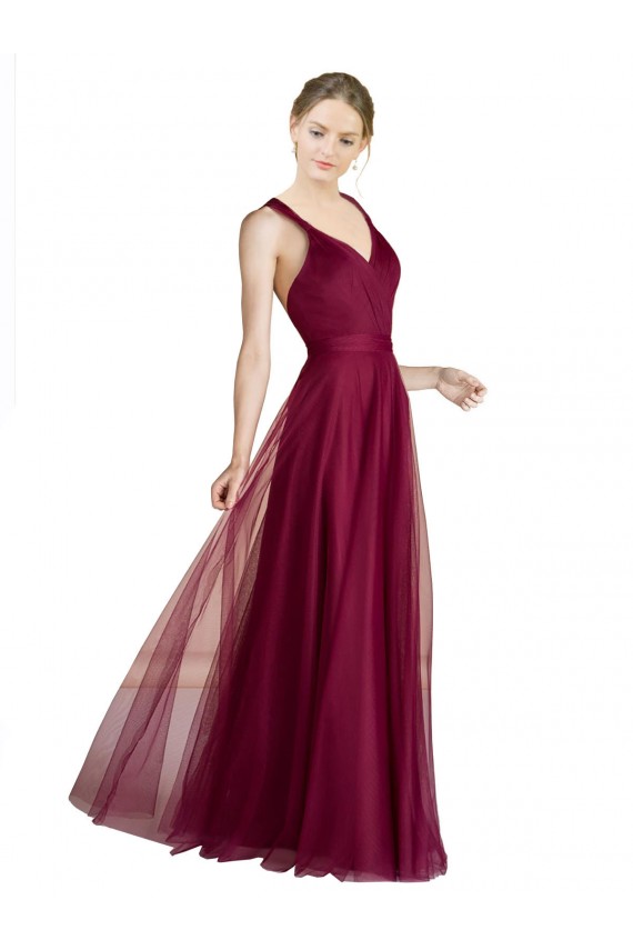 Long Sweetheart Tulle Bridesmaid Dress with Straps and Criss Cross Back