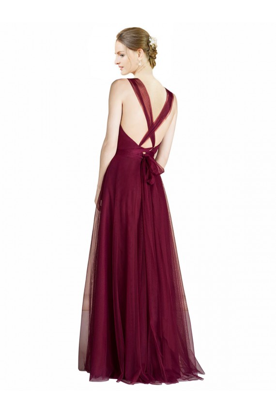 Long Sweetheart Tulle Bridesmaid Dress with Straps and Criss Cross Back