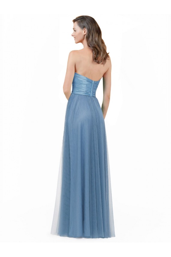 Long Strapless Bridesmaid Dress with Soft Tulle Overlay