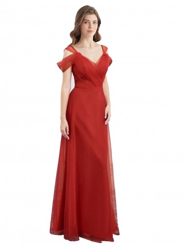 Shop Cold Shoulder Pleated Wrap Tulle Bridesmaid Dress with Low V-Back Canada