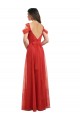 Cold Shoulder Pleated Wrap Tulle Bridesmaid Dress with Low V-Back