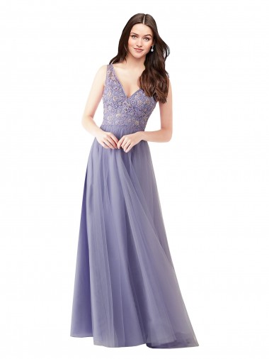 Shop Sweetheart Tulle Bridesmaid Dress with Fully Embroidered V-Neck Bodice Canada