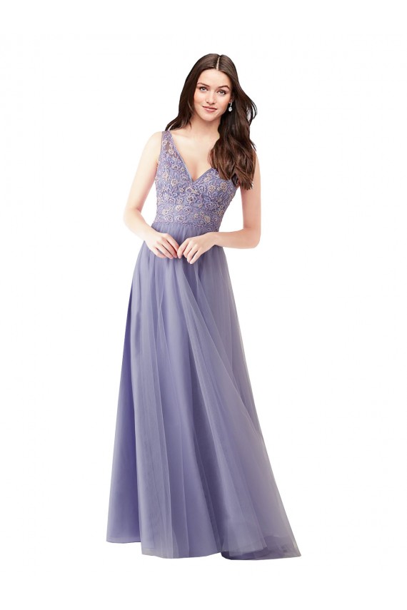 Sweetheart Tulle Bridesmaid Dress with Fully Embroidered V-Neck Bodice