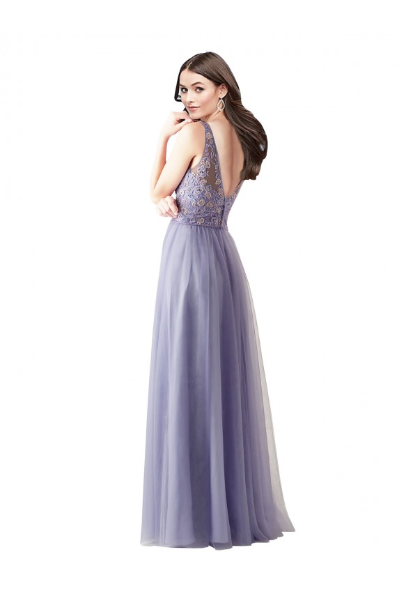 Sweetheart Tulle Bridesmaid Dress with Fully Embroidered V-Neck Bodice