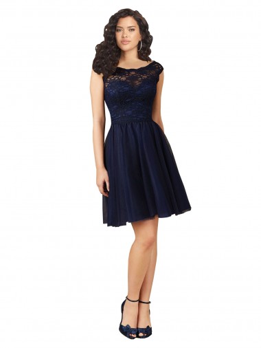 Shop Short Bateau Neck Tulle Cocktail Bridesmaid Dress with Lace Bodice Canada