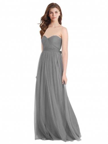 Shop Shirred Strapless Bodice Long Tulle Bridesmaid Dress with Sweetheart Neckline Canada