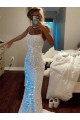 Long Spaghetti Straps Sleeveless Sweep Train Velvet Sequin Prom Dress