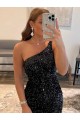 One Shoulder Sleeveless Short Velvet Sequin Homecoming Dress / Prom Dress