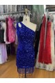 One Shoulder Keyhole Sleeveless Short Velvet Sequin Homecoming Dress / Prom Dress