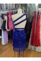 One Shoulder Keyhole Sleeveless Short Velvet Sequin Homecoming Dress / Prom Dress