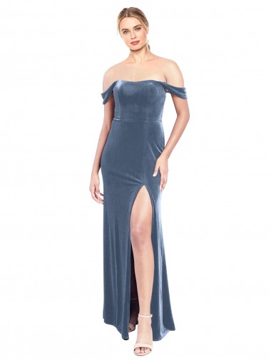 Shop Draped Sleeves Wide Scoop Neck Off the Shoulder Velvet Bridesmaid Dress / Prom Dress Canada