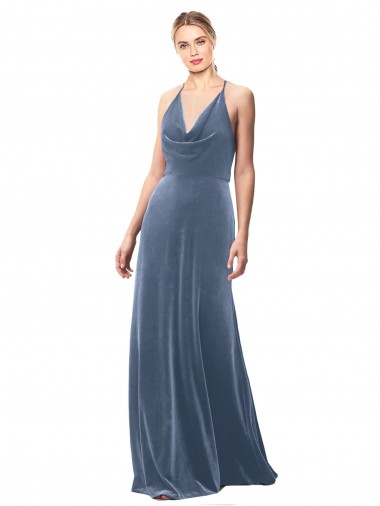 Shop Halter Cowl Neck Long A-Line Velvet Bridesmaid Dress / Prom Dress with Keyhole Back Canada