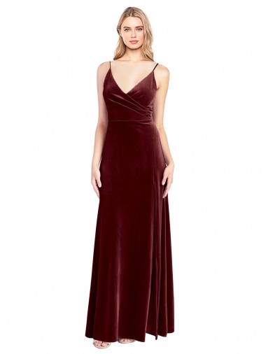 Shop Faux Surplice Neckline Slim A-Line Long Velvet Bridesmaid Dress / Prom Dress Canada