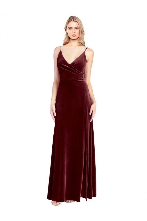 Faux Surplice Neckline Slim A-Line Long Velvet Bridesmaid Dress / Prom Dress