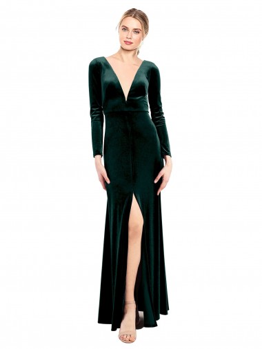 Shop Plunging V-Neckline Long Sleeves Open Back Velvet Bridesmaid Dress / Prom Dress Canada