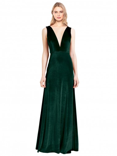 Shop Daring Deep V-Neck Long Full Length Formal Velvet Bridesmaid Dress / Prom Dress Canada