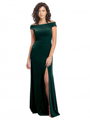 Shop Floor Length Cap Sleeves Long Formal Velvet Bridesmaid Dress / Prom Dress with High Side Slit Canada