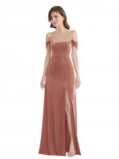 Shop Off the Shoulder Flounce Sleeve Velvet Maxi Bridesmaid Dress / Prom Dress Canada