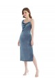 Midi Length Asymmetrical One Shoulder Velvet Slip Bridesmaid Dress / Prom Dress