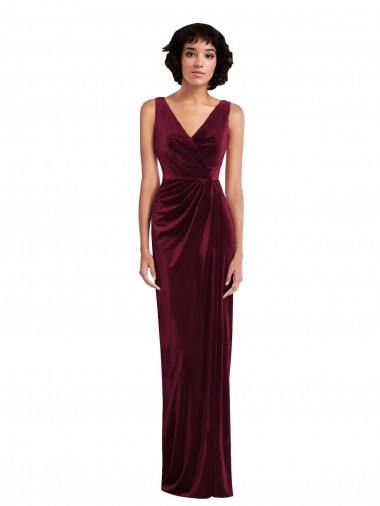 Shop Draped Skirt Faux Wrap Velvet Maxi Bridesmaid Dress / Prom Dress Canada