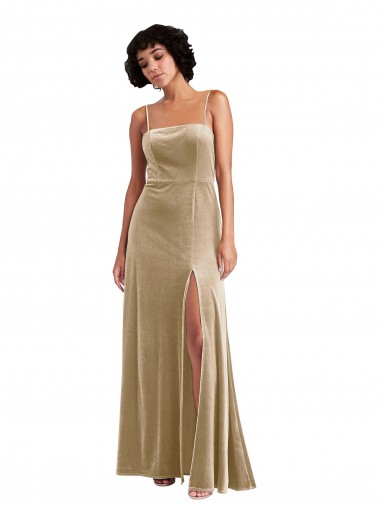 Shop Square Neck Formal Velvet Maxi Bridesmaid Dress / Prom Dress with Front Slit Canada