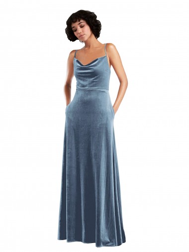 Shop Sleek Cowl Neck Velvet Maxi Bridesmaid Dress / Prom Dress with Pockets Canada