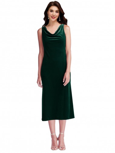 Shop Cowl Neck Velvet Midi Cocktail Length Bridesmaid Dress / Prom Dress Canada