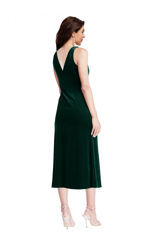 Cowl Neck Velvet Midi Cocktail Length Bridesmaid Dress / Prom Dress