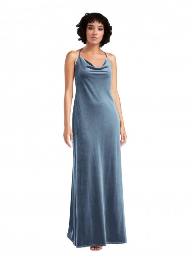 Shop Cowl Neck Velvet Maxi Slip Prom Dress Canada