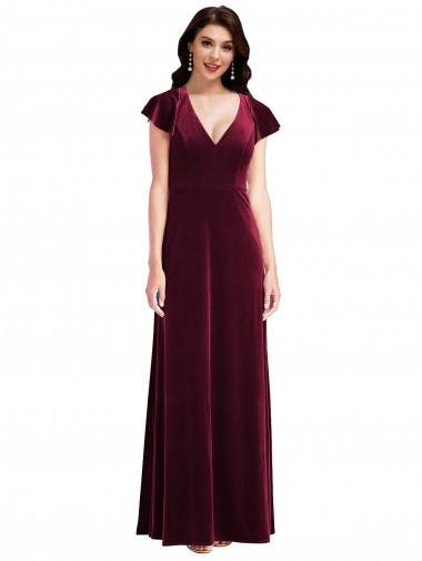 Shop Flutter Sleeve Velvet Maxi Bridesmaid Dress / Prom Dress with Pockets Canada