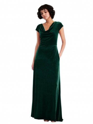 Shop Cowl Neck Cap Sleeve Velvet Maxi Bridesmaid Dress / Prom Dress with Pockets Canada