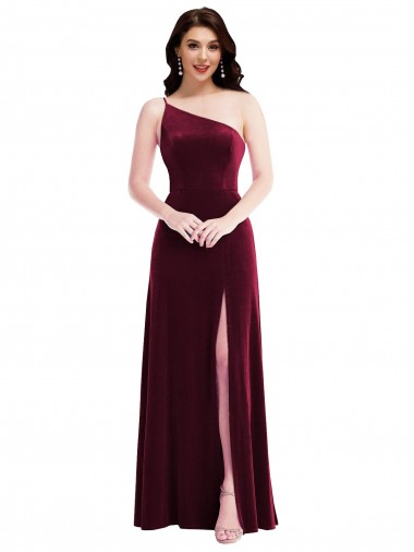 Shop One Shoulder Spaghetti Strap Velvet Maxi Bridesmaid Dress / Prom Dress with Pockets Canada