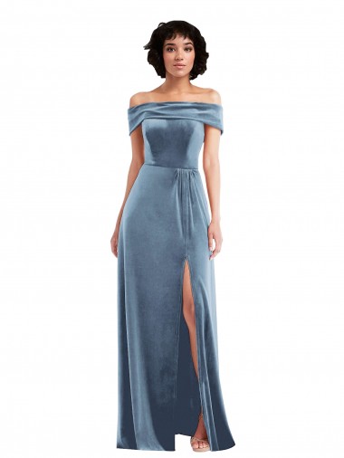 Shop Draped Cuff Off the Shoulder Velvet Maxi Bridesmaid Dress / Prom Dress with Pockets Canada