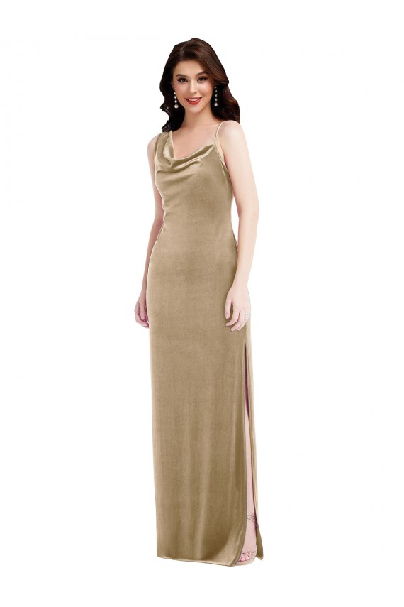 Asymmetrical One Shoulder Formal Velvet Maxi Slip Bridesmaid Dress / Prom Dress