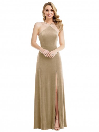 Shop High Neck Halter Open Back Long Velvet Maxi Bridesmaid Dress / Prom Dress Canada