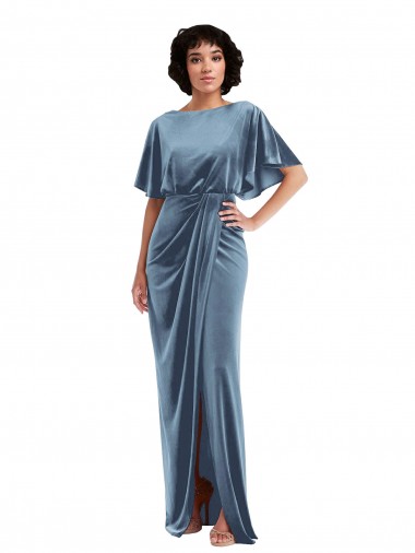 Shop Flutter Sleeve Open Back Velvet Maxi Bridesmaid Dress / Prom Dress with Draped Wrap Skirt Canada