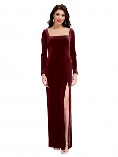 Shop Sleek Square Neck Spaghetti Straps Velvet Bridesmaid Dress / Prom Dress with Side Slit Canada