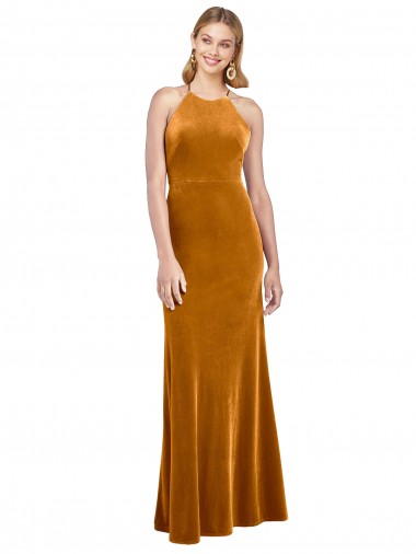 Shop Halter Neckline Long Full Length Formal Velvet Bridesmaid Dress / Prom Dress with Strappy Back Canada