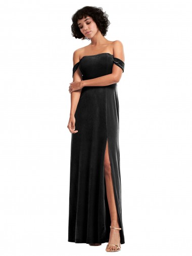 Shop Off the Shoulder Drapped Sleeves Formal Stretch Velvet Bridesmaid Dress / Prom Dress Canada