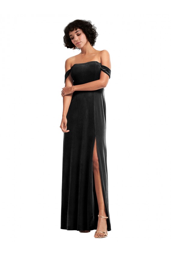 Off the Shoulder Drapped Sleeves Formal Stretch Velvet Bridesmaid Dress / Prom Dress